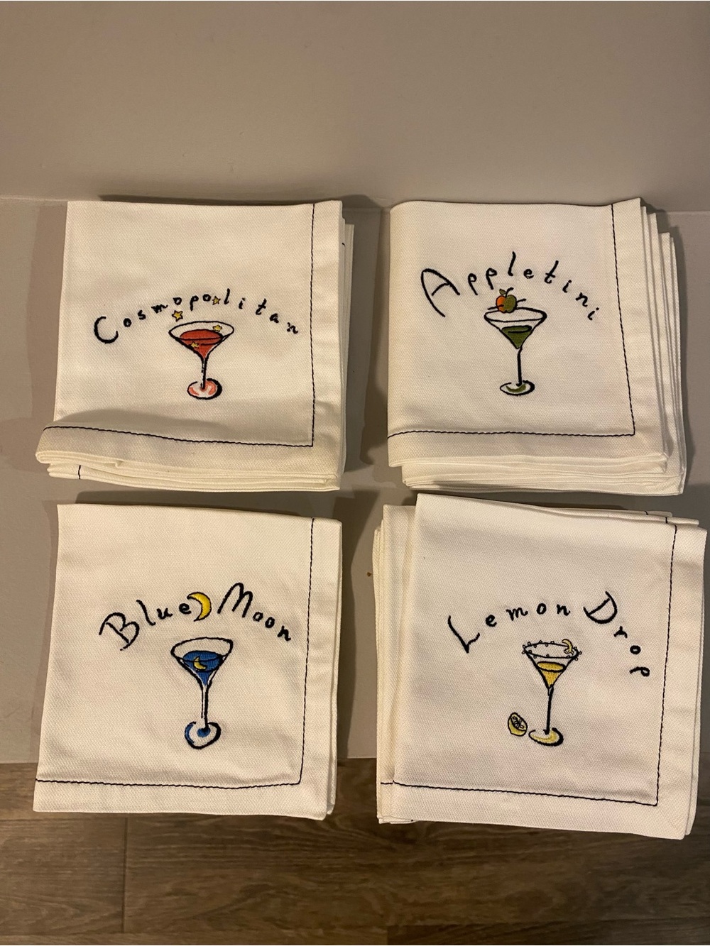 Pottery Barn White Martini Bar Towel & Napkins